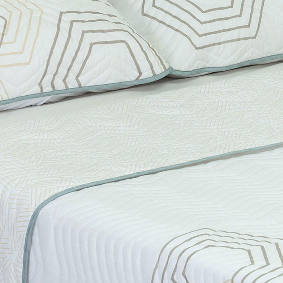 Cubrelecho Español Blanco y Gris para Cama King 200 X 200 Cm Doble Faz de Hexagonos - Ropa de Cama | Bylmo
