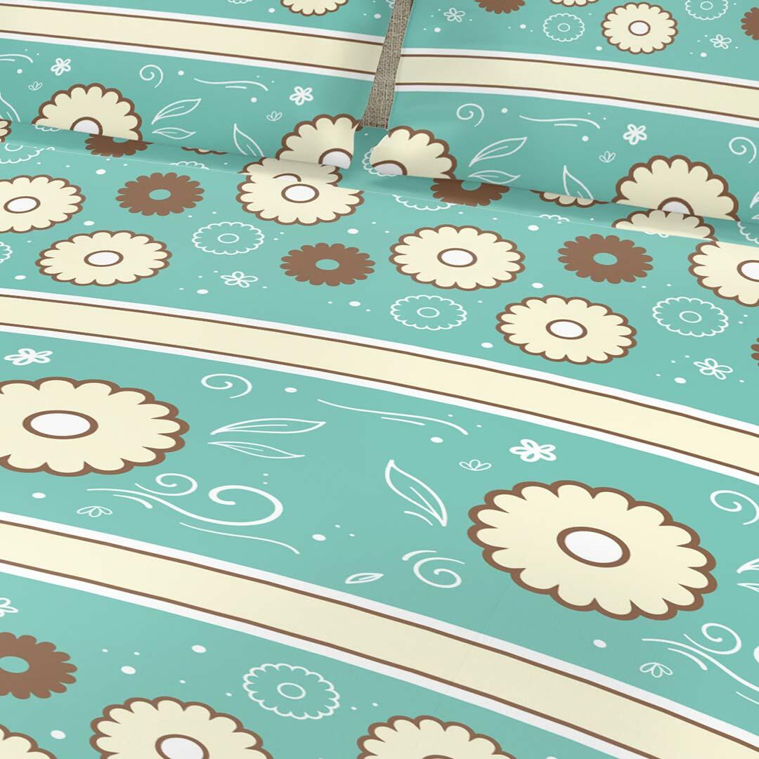 Juego de Sabanas Algodón 180 Hilos King 200 cm Azul con Flores Blancas y Cafes - Ropa de Cama | Bylmo