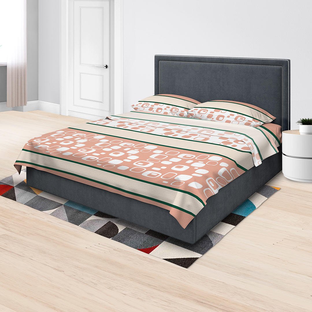 Juego de Sabanas Rosado y Verde Semidoble 120 X 190 Cm de Cubos Con Lineas con 180 Hilos - Ropa de Cama | Bylmo