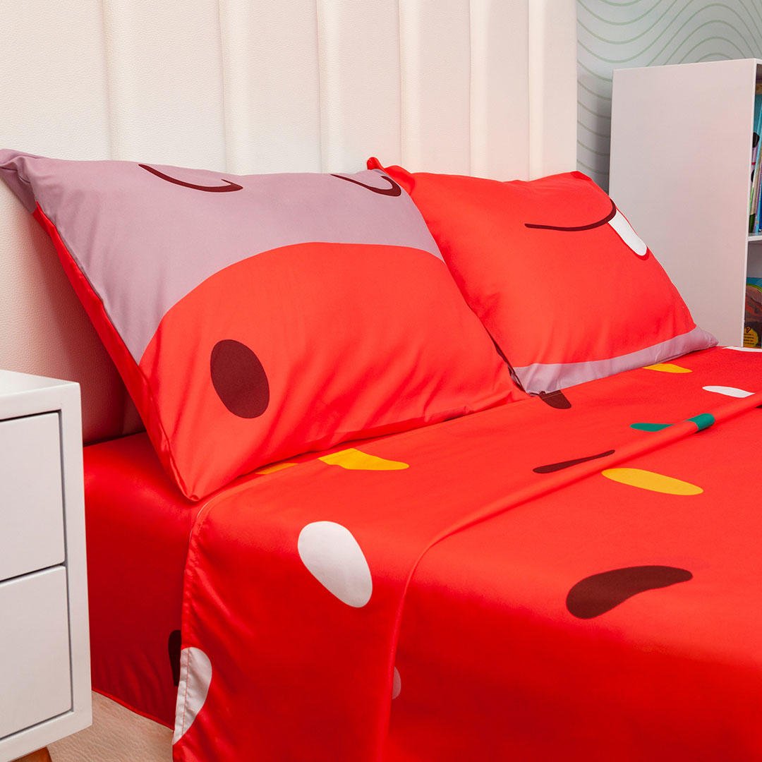 Juego de Sabanas Infantil Microfibra Doble 140 cm Rojo de Hipopotamo - Ropa de Cama | Bylmo