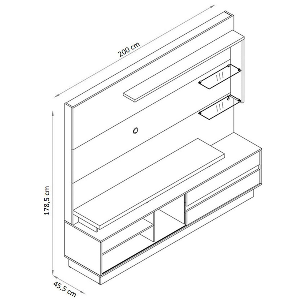 Centro de Entretenimiento Vicente Savana y Blanco 200 cm con Una Puerta y Entrepaños de Vidrio - Muebles para TV | Bylmo