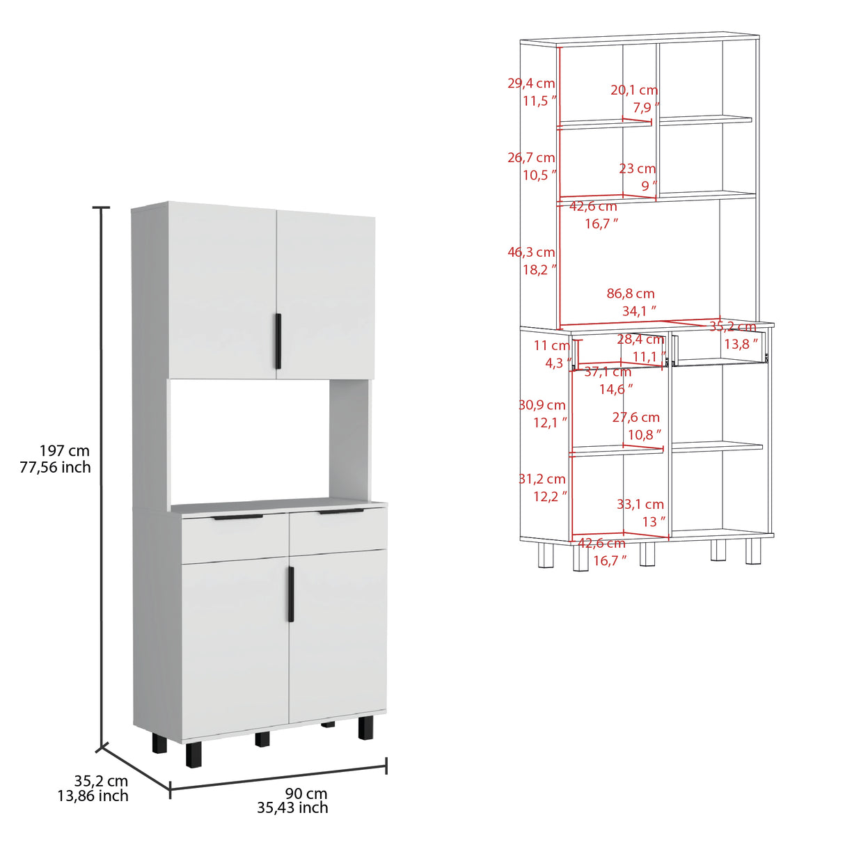 Alacena Oshawa 90 x 197 Blanco 4 Puertas y Espacio Microondas
