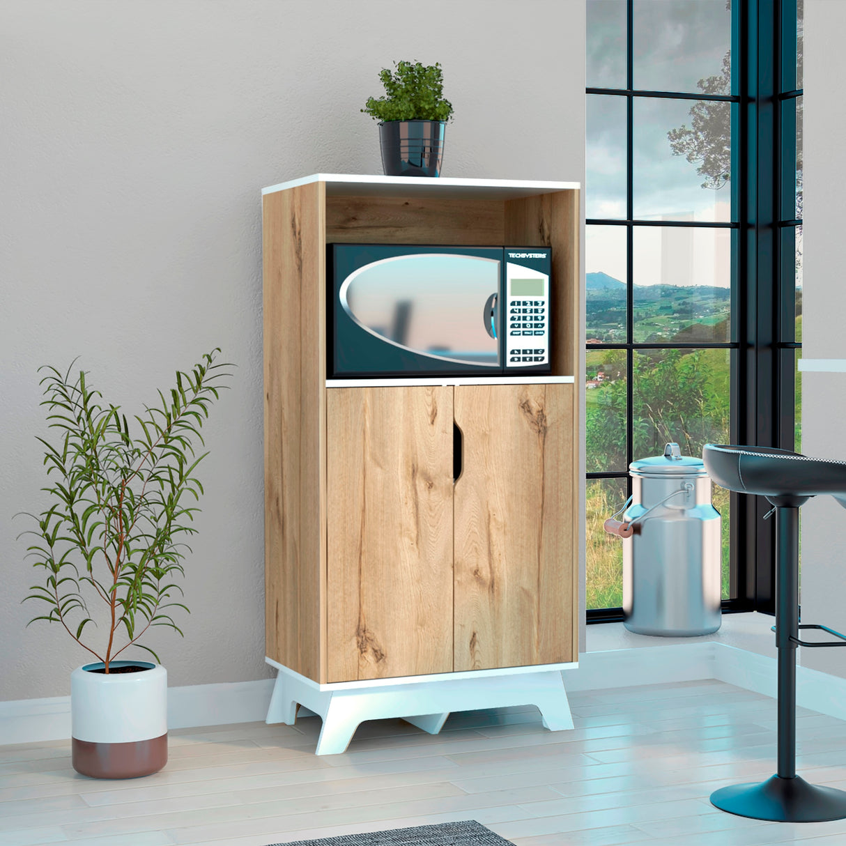 Mueble Microondas Diyue 2 puertas gran capacidad Duna y Blanco moderno 65 x 130cm