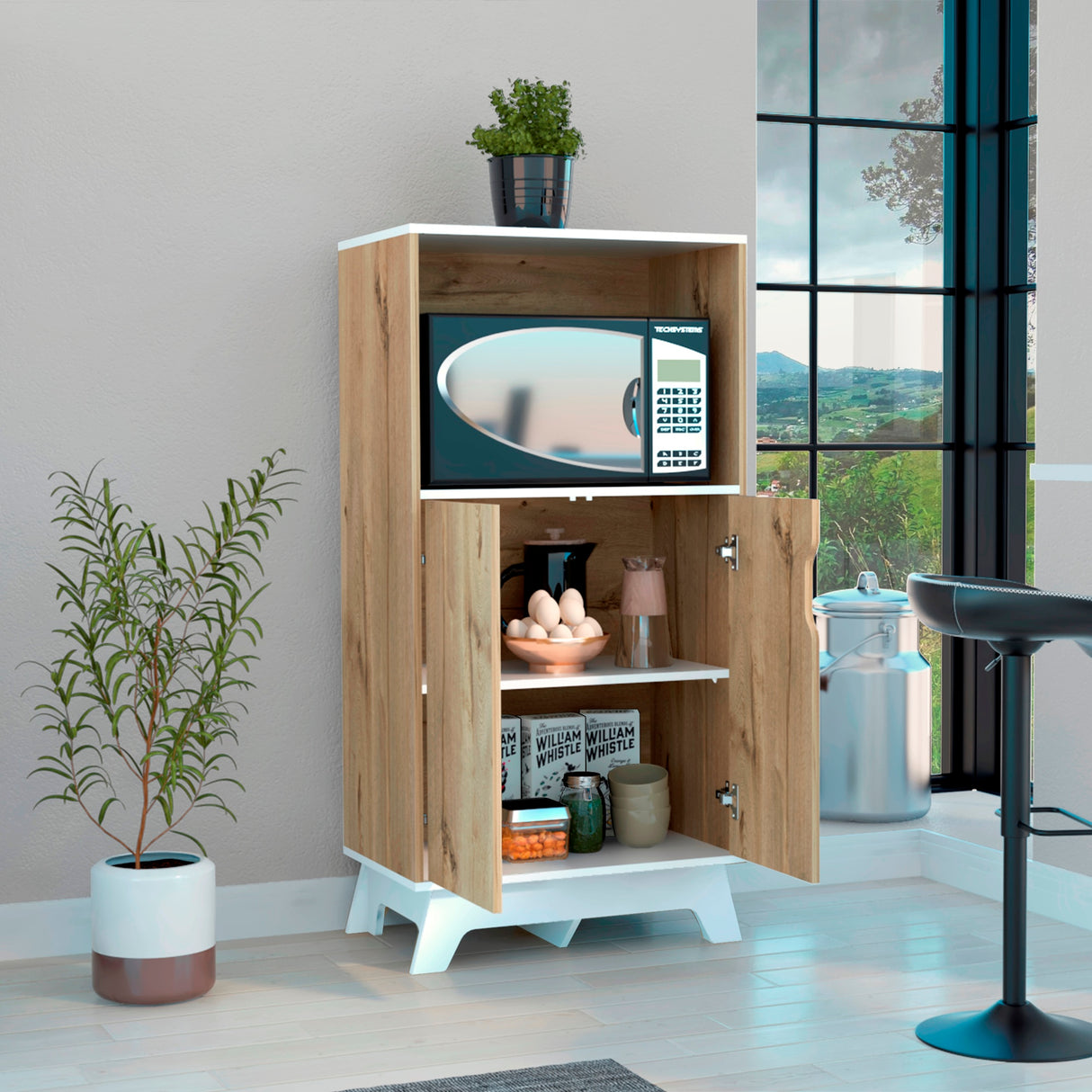 Mueble Microondas Diyue 2 puertas gran capacidad Duna y Blanco moderno 65 x 130cm