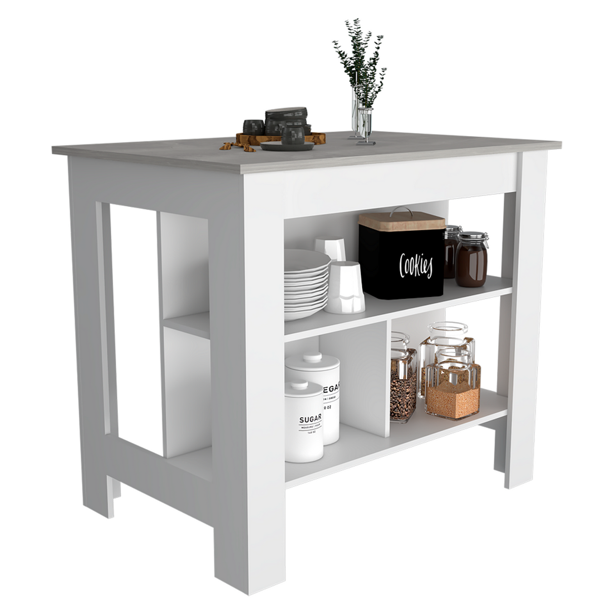 Isla de Cocina Cala 70x103 Blanco Ibiza con 2 Estantes