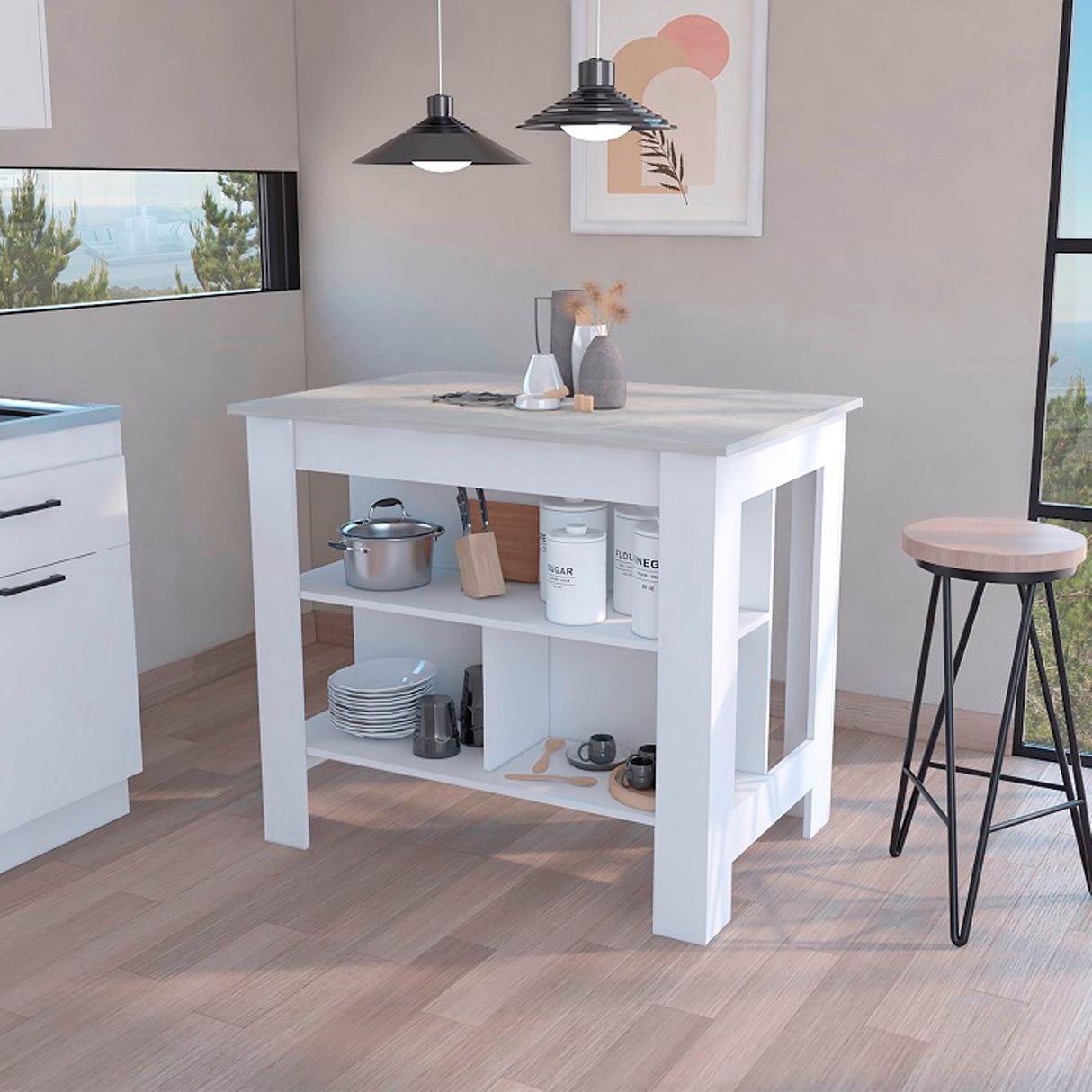 Isla de Cocina Cala 70x103 Blanco Ibiza con 2 Estantes