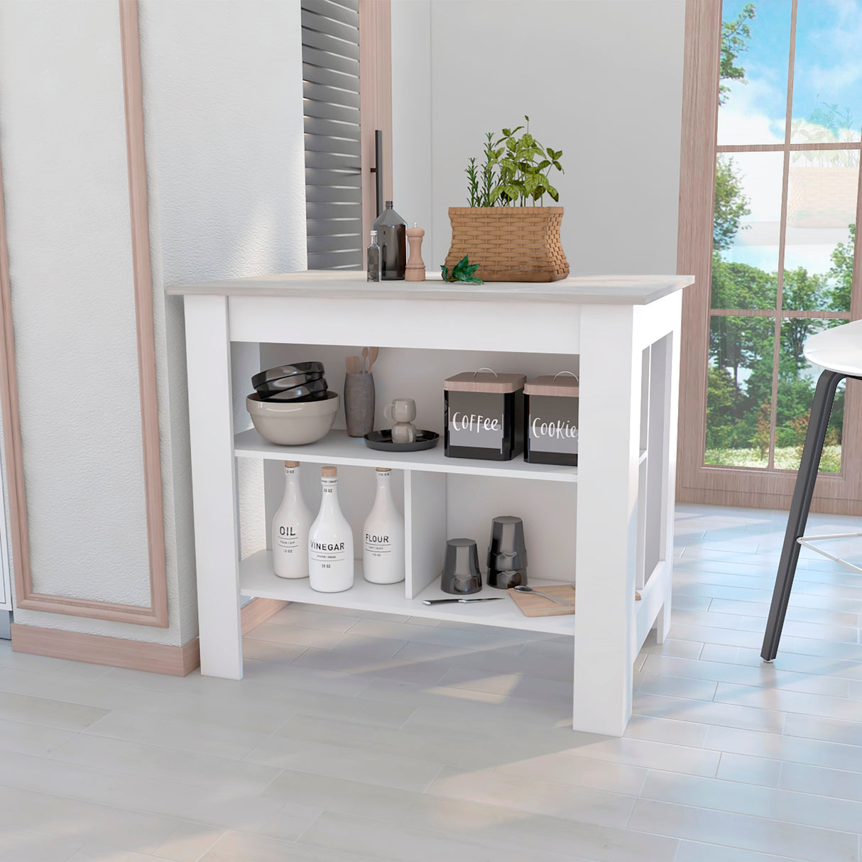Isla de Cocina Cala 70x103 Blanco Ibiza con 2 Estantes