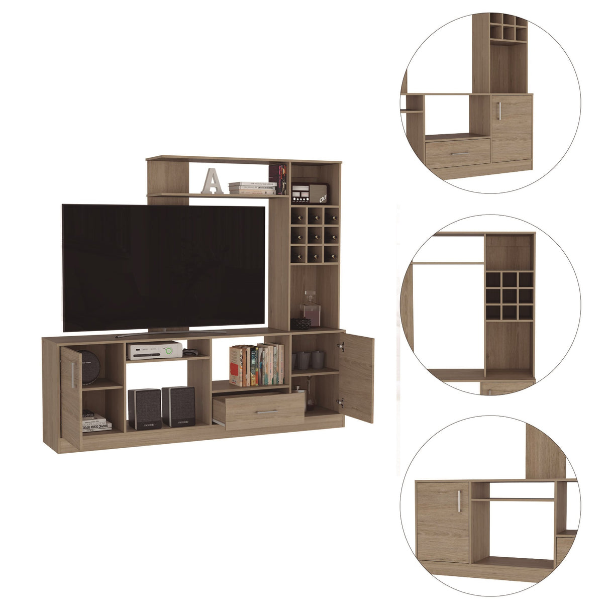 Centro de Entretenimiento Beijing Rovere 1 Cajón para TV 60 Pulgadas - Muebles de TV | Bylmo