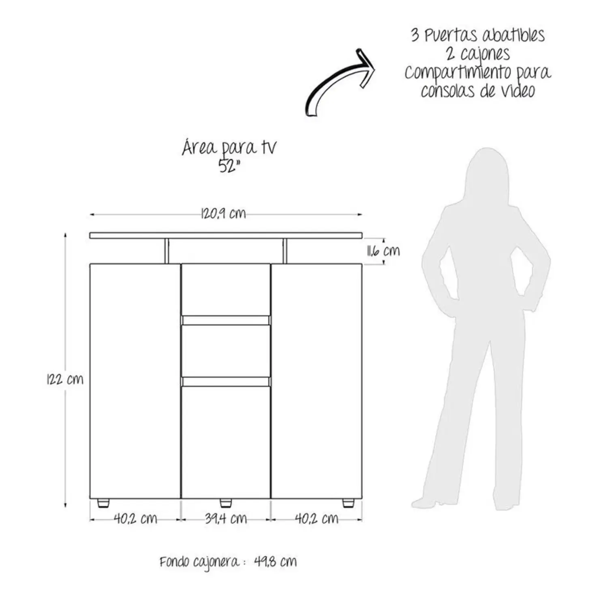 Cajonera Versa Moderno Con Espacio Para Tv 52 Pulgadas