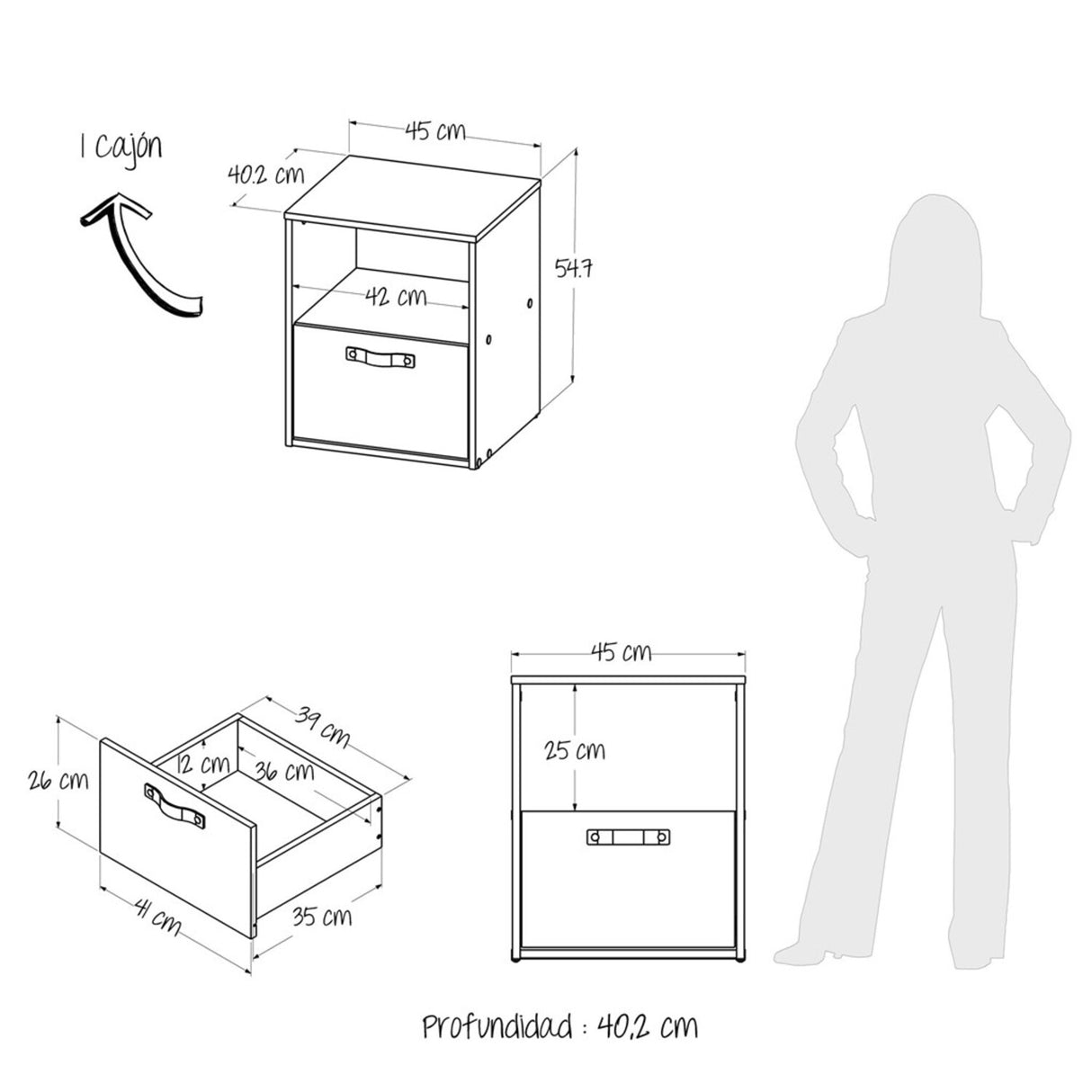 Mesa de Noche Bolton 45x40.2 Blanco Moderna con 1 Cajón - Mesas de Noche | Bylmo
