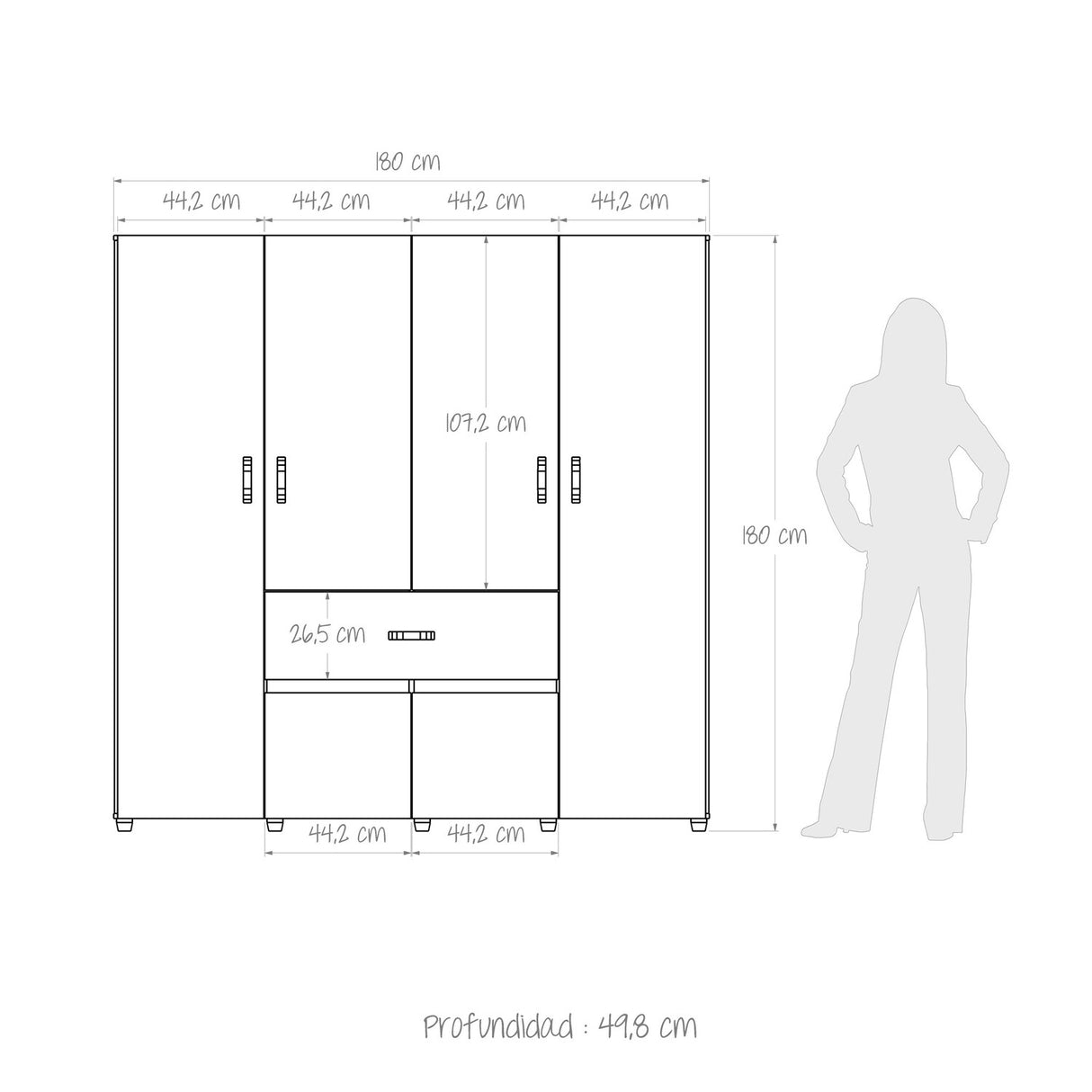 Closet Bonn Moderno 180x49.8 Blanco con 6 Puertas y 2 Cajones