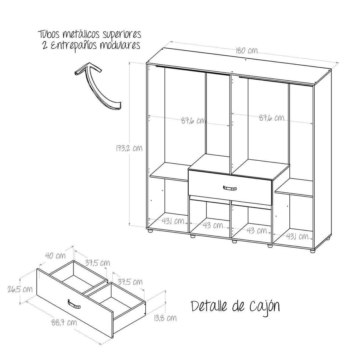 Closet Bonn Moderno 180x49.8 Blanco con 6 Puertas y 2 Cajones