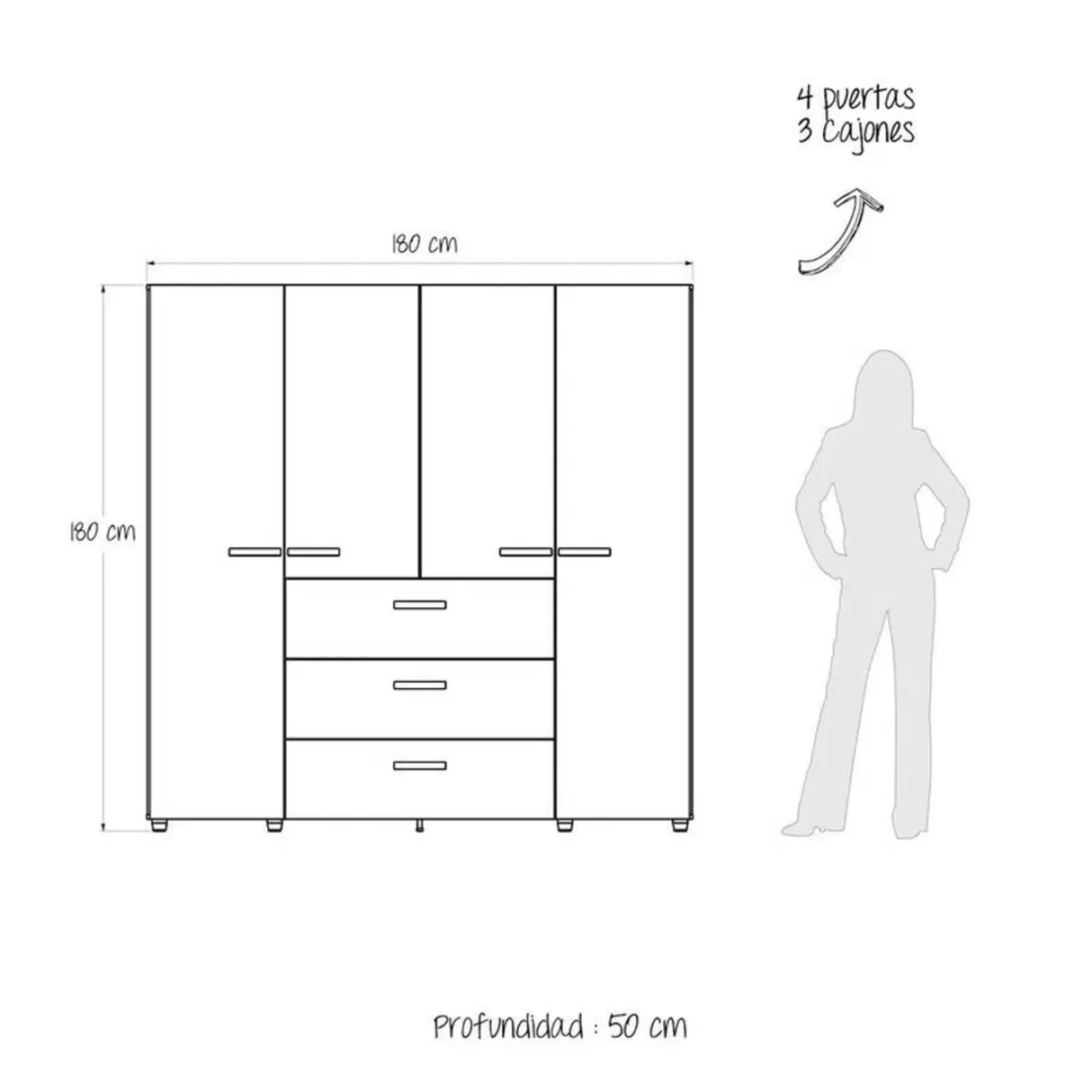 Closet Saga Niebla 180x180 Cm 4 Puertas 3 Cajones Moderno - Closets | Bylmo
