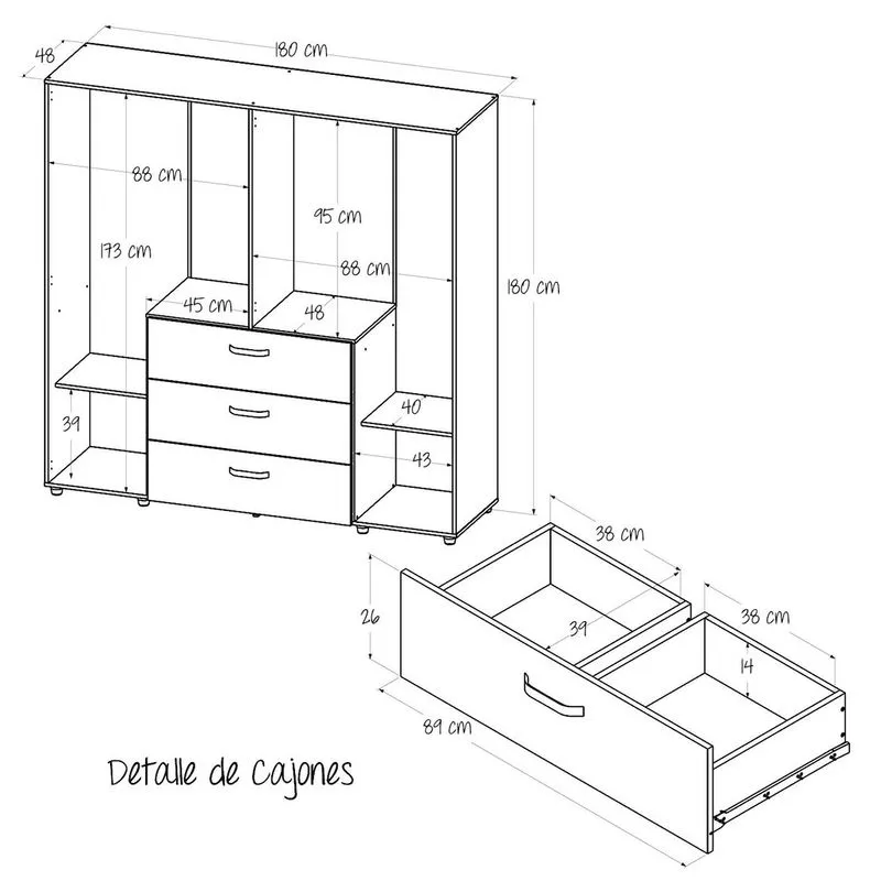 Closet Saga Niebla 180x180 Cm 4 Puertas 3 Cajones Moderno - Closets | Bylmo