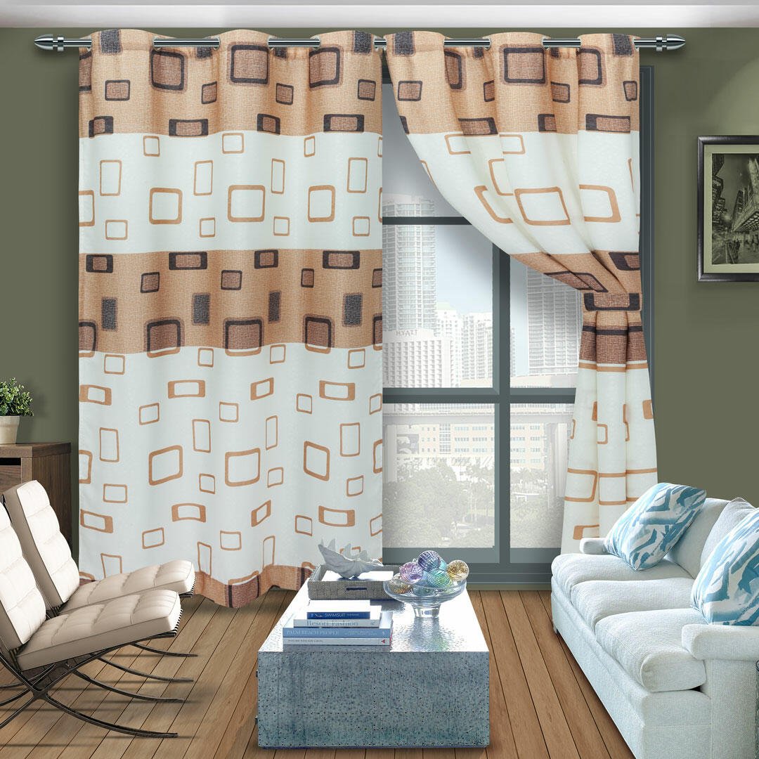Cortina de Argolla Lona Cafe de Cuadros 265 cm - Cortinas | Bylmo