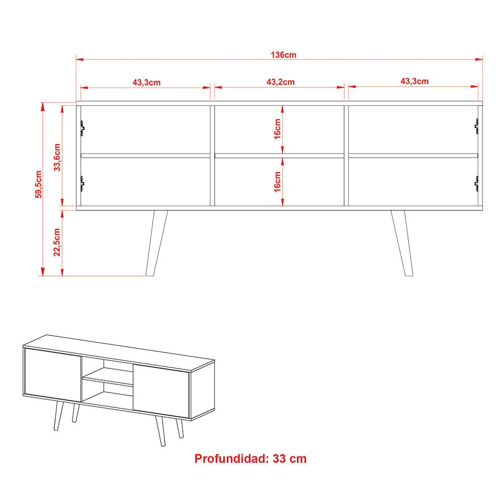 Rack Ecuador Almendra y Negro 136 cm con Dos Puertas - Muebles para TV | Bylmo