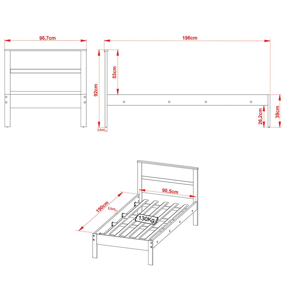 Cama Viena Almendra y Blanco 96.7x92cm para Colchón Sencillo sin Colchón y con Cabecero - Camas | Bylmo