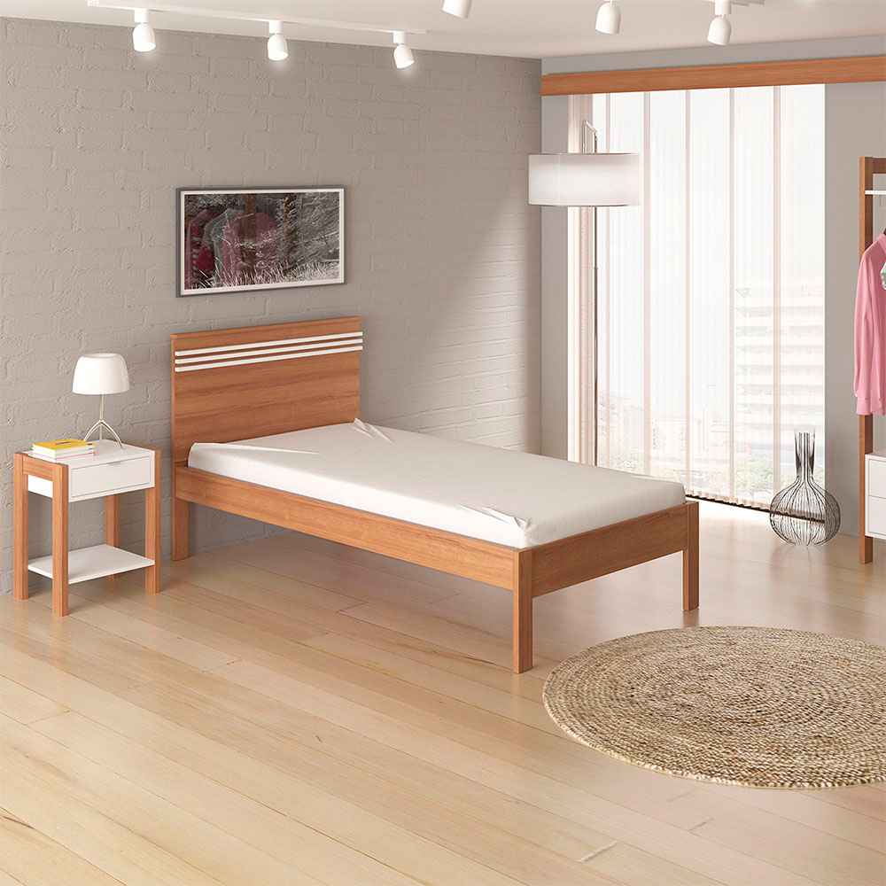 Cama Kaia Almendra y Blanco 98.6x93cm para Colchón Sencillo 90 X 190 Cm - Camas | Bylmo