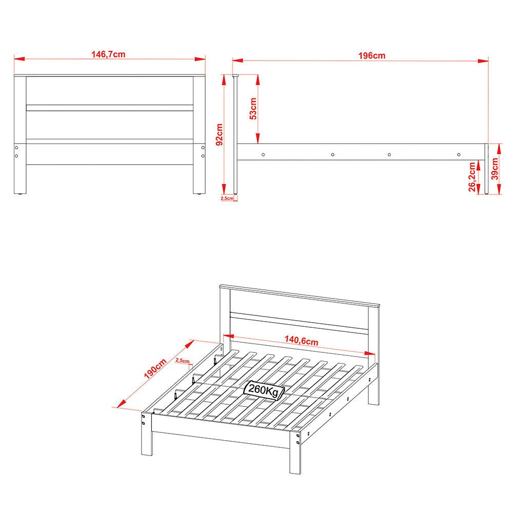 Cama Viena Almendra y Blanco 146.7x92cm para Colchón Doble sin Colchón y con Cabecero - Camas | Bylmo