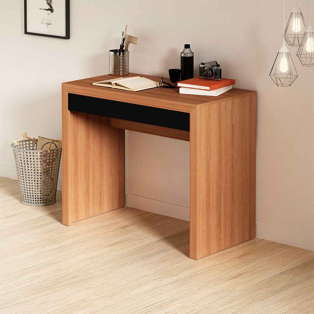 Escritorio Tokio Almendra y Negro 90x74.5cm Con Un Cajón - Escritorios y Archivadores | Bylmo