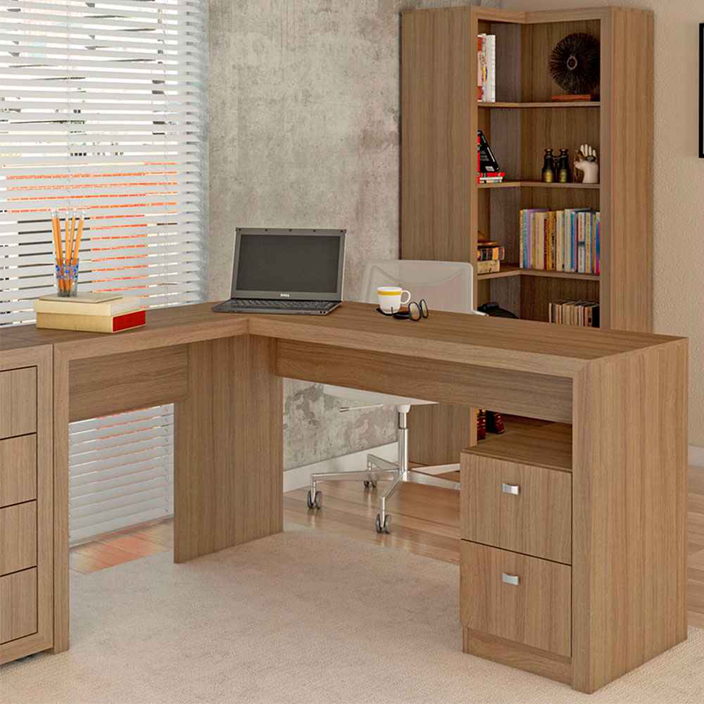 Escritorio en L Athenas Almendra 135 cm con Cajones - Escritorios y Archivadores | Bylmo