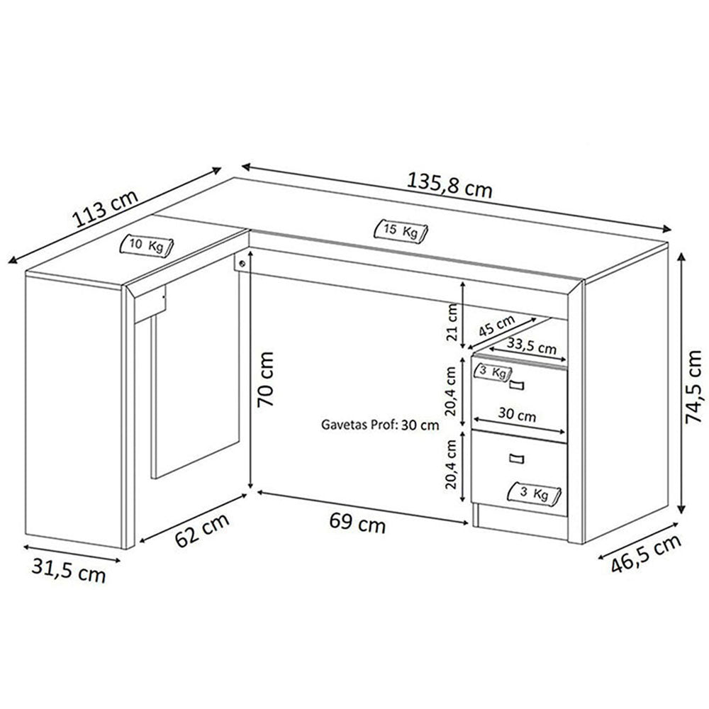 Escritorio en L Athenas Almendra 135 cm con Cajones - Escritorios y Archivadores | Bylmo