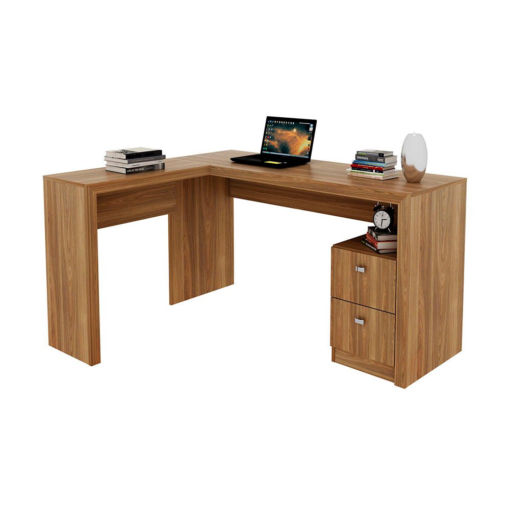 Escritorio en L Athenas Teca 135 cm con Cajones - Escritorios y Archivadores | Bylmo