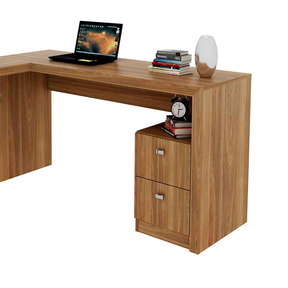 Escritorio en L Athenas Teca 135 cm con Cajones - Escritorios y Archivadores | Bylmo