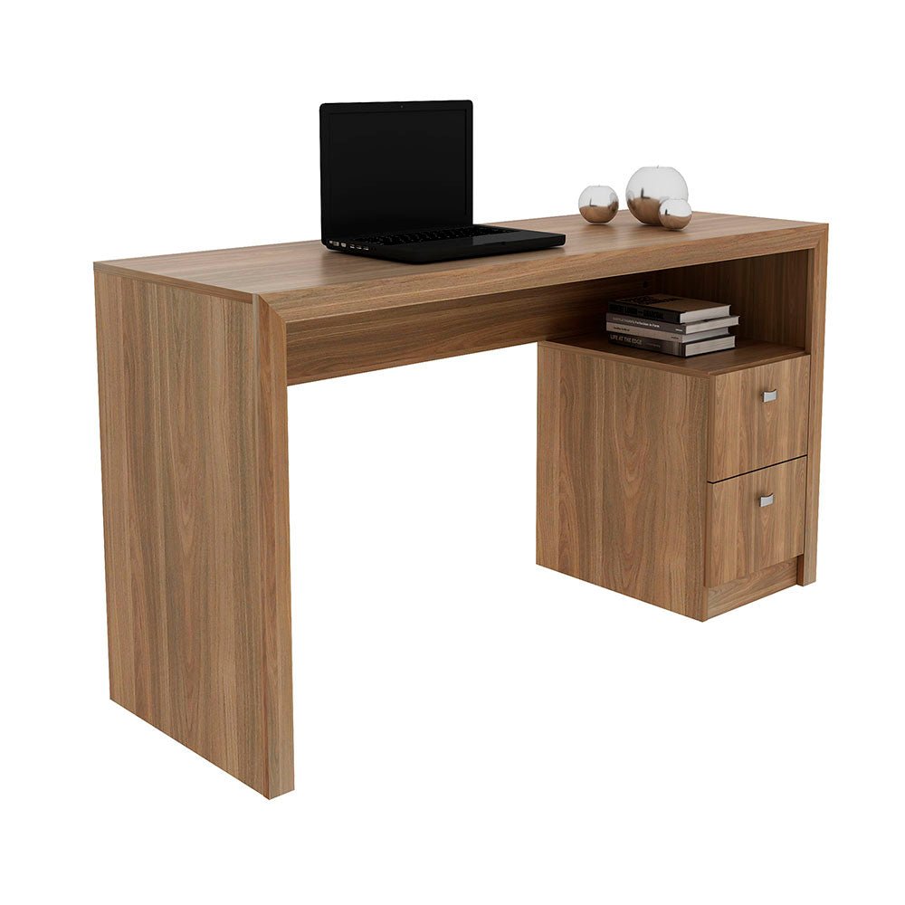 Escritorio Santorini Teca 135 cm con Cajones y Entrepaños - Escritorios y Archivadores | Bylmo