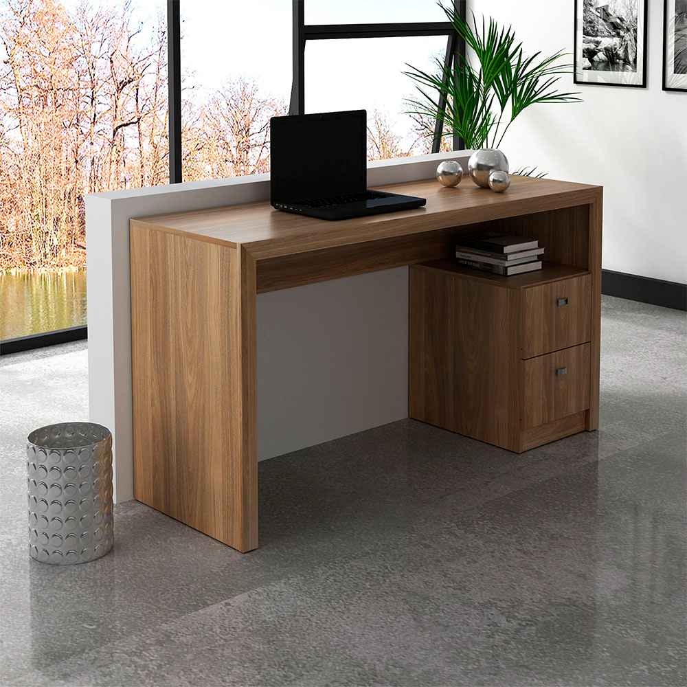 Escritorio Santorini Teca 135 cm con Cajones y Entrepaños - Escritorios y Archivadores | Bylmo