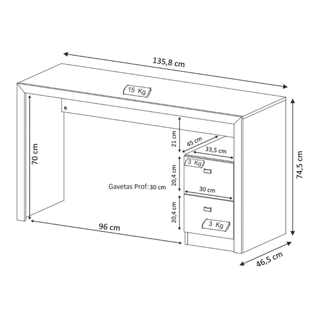 Escritorio Santorini Cafe 135 cm con Cajones y Entrepaños - Escritorios y Archivadores | Bylmo