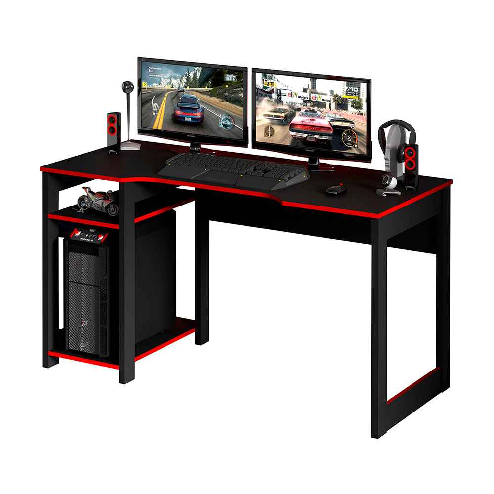 Escritorio Gamer Genova Negro Germany y Rojo 136x75cm sin Cajones - Escritorios y Archivadores | Bylmo