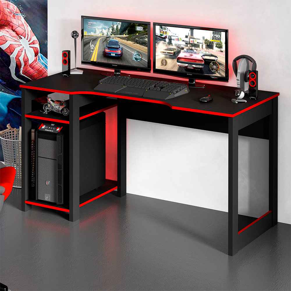 Escritorio Gamer Genova Negro Germany y Rojo 136x75cm sin Cajones - Escritorios y Archivadores | Bylmo