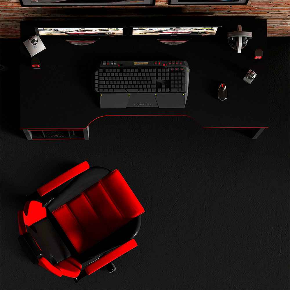 Escritorio Gamer Genova Negro Germany y Rojo 136x75cm sin Cajones - Escritorios y Archivadores | Bylmo