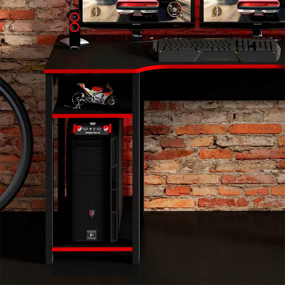Escritorio Gamer Genova Negro Germany y Rojo 136x75cm sin Cajones - Escritorios y Archivadores | Bylmo