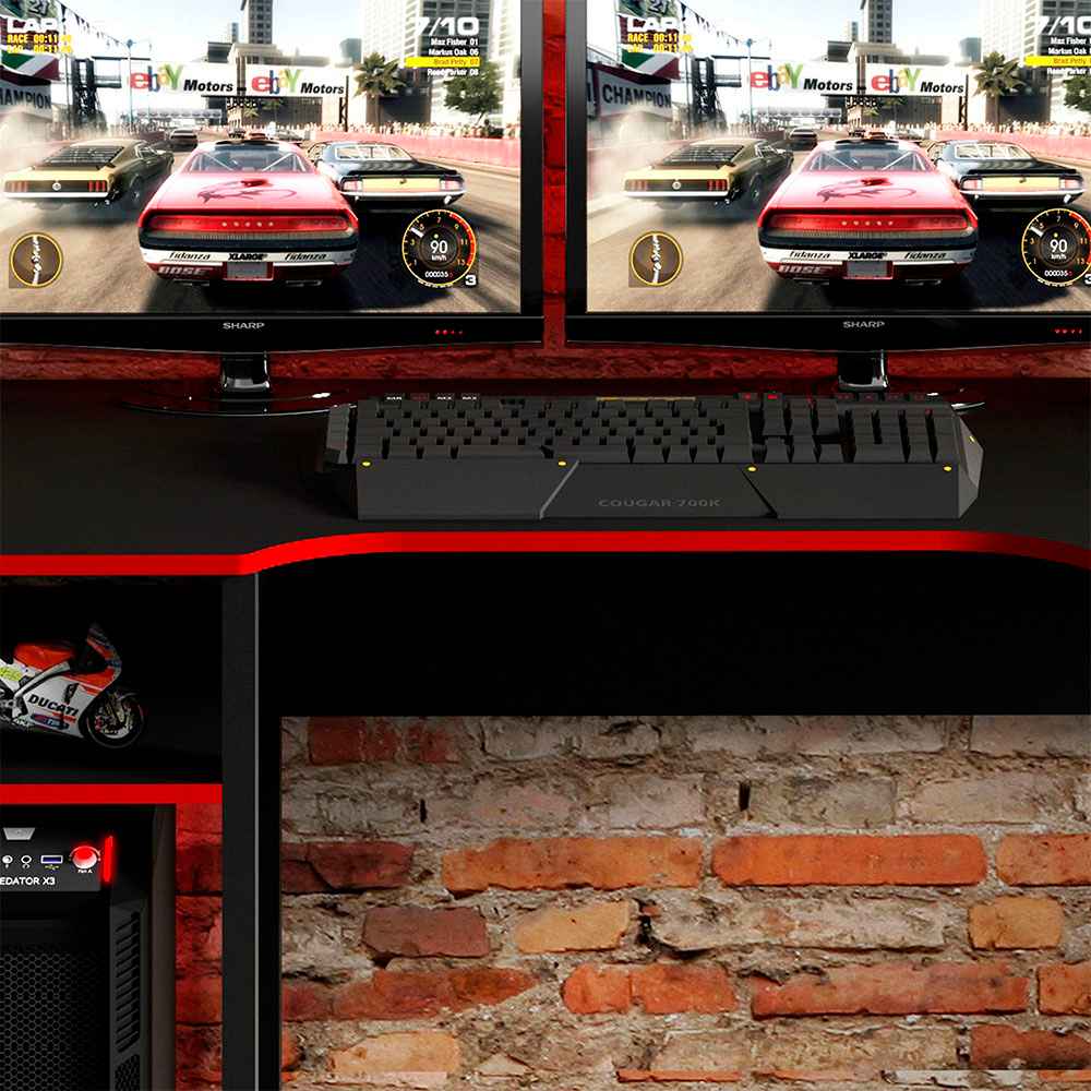 Escritorio Gamer Genova Negro Germany y Rojo 136x75cm sin Cajones - Escritorios y Archivadores | Bylmo