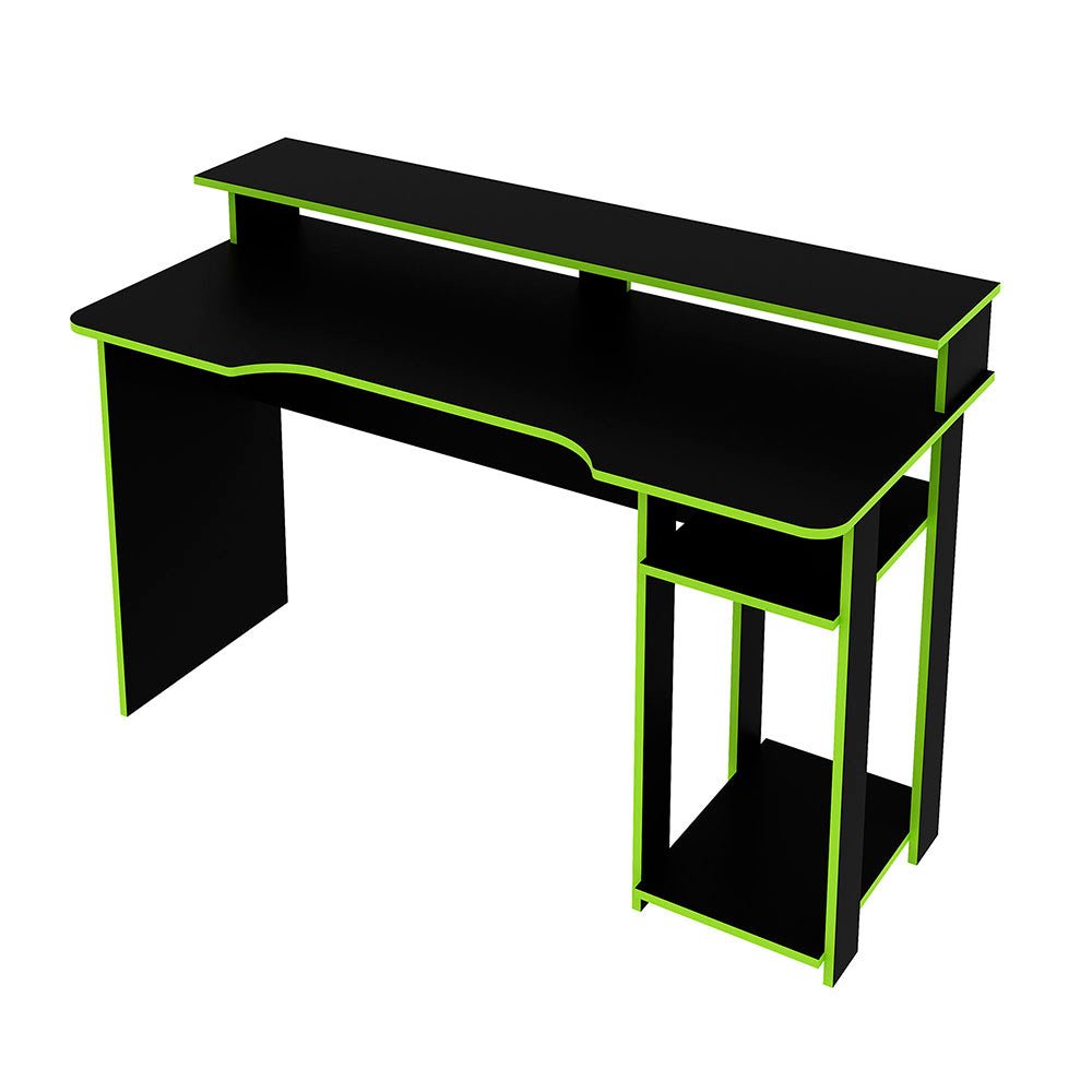 Escritorio Gamer Bolonia Negro y Verde 136x89.5cm sin Cajones - Escritorios y Archivadores | Bylmo