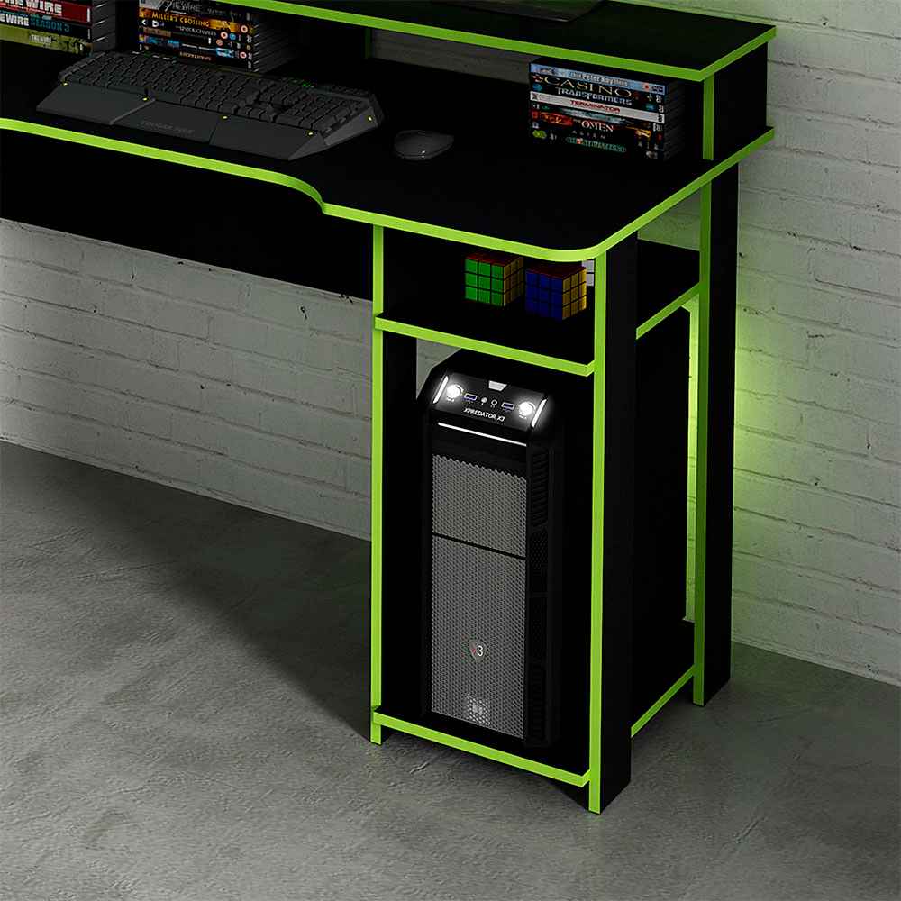 Escritorio Gamer Bolonia Negro y Verde 136x89.5cm sin Cajones - Escritorios y Archivadores | Bylmo