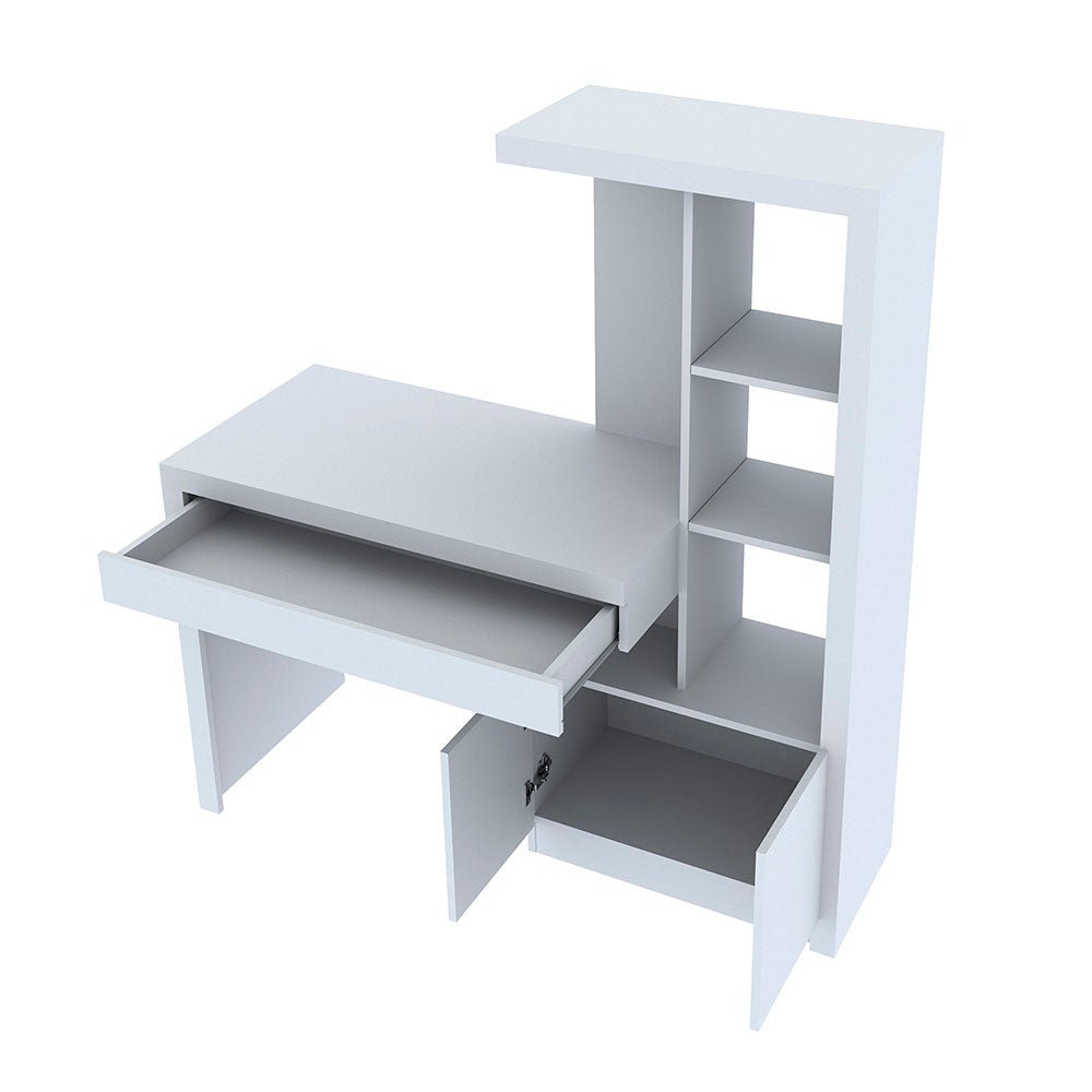 Escritorio Luis Blanco 122 cm con Biblioteca, Cajón y Puertas - Escritorios y Archivadores | Bylmo