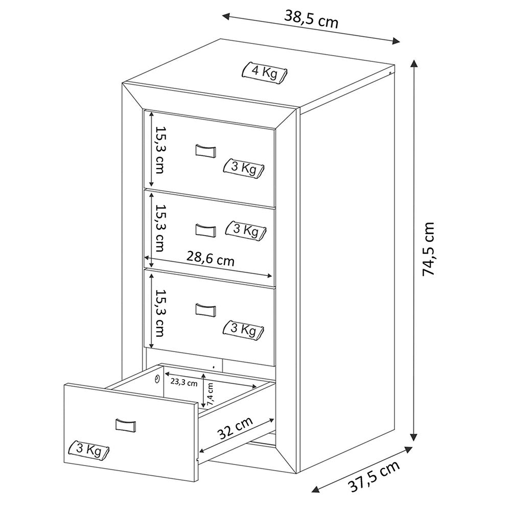 Cómoda Ferrara Blanco 38 cm con Cuatro Cajones - Cajoneras | Bylmo