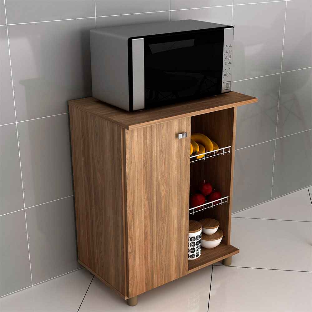 Mueble Auxiliar Praga Cafe 61 cm con Una Puerta y Canasta - Muebles Organizadores | Bylmo