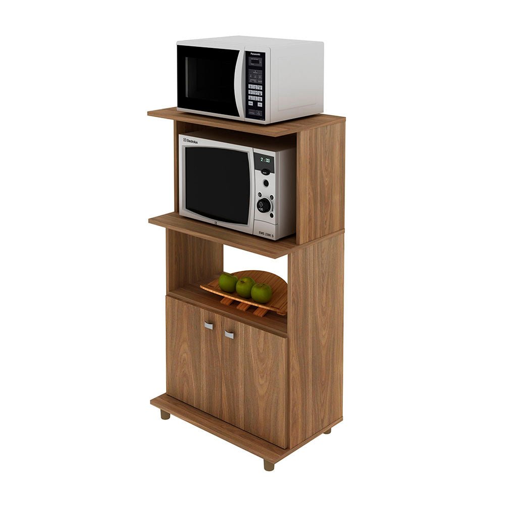 Mueble Auxiliar de Cocina Victoria Teca 61x116cm con Dos Entrepaños y con Tres Comportamientos - Muebles Organizadores | Bylmo