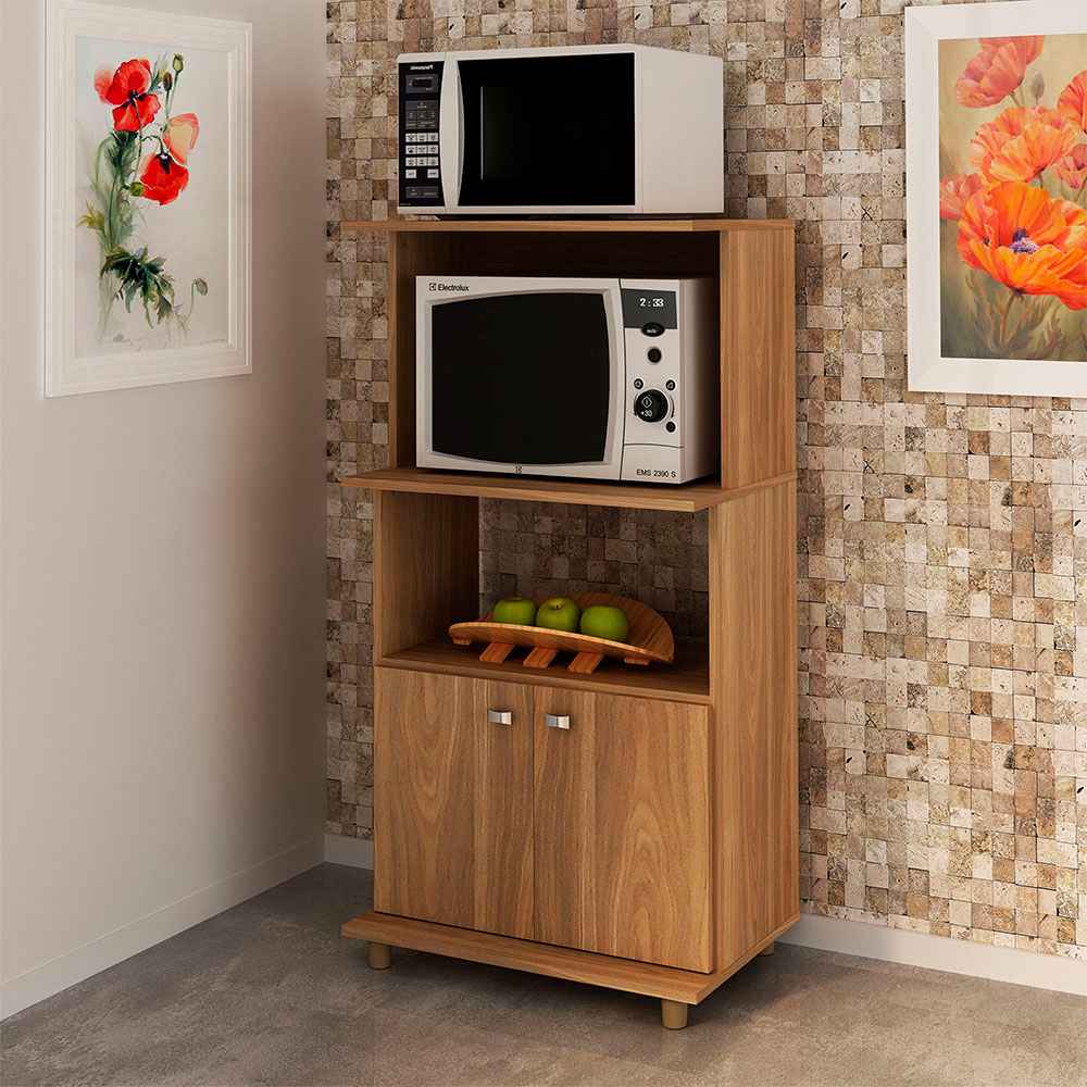 Mueble Auxiliar de Cocina Victoria Teca 61x116cm con Dos Entrepaños y con Tres Comportamientos - Muebles Organizadores | Bylmo