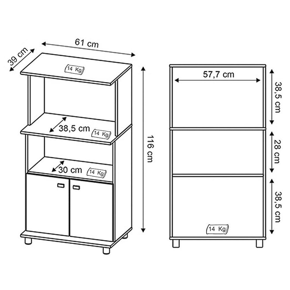 Mueble Auxiliar de Cocina Victoria Teca 61x116cm con Dos Entrepaños y con Tres Comportamientos - Muebles Organizadores | Bylmo
