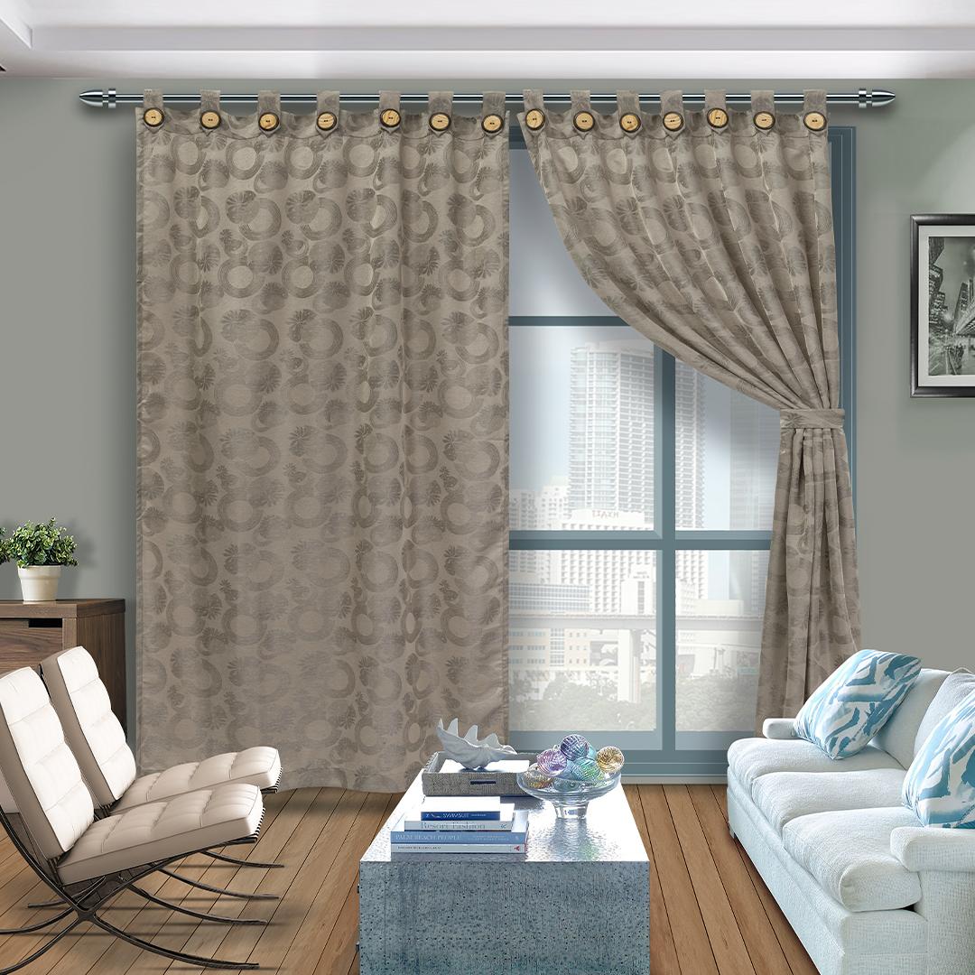 Cortina Jacquard Café 265x215cm de Circulos con Buena Opacidad - Cortinas | Bylmo