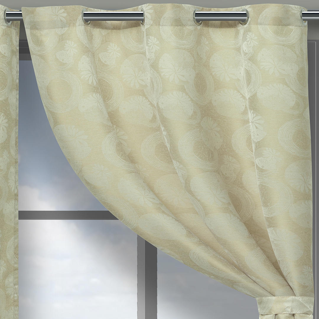 Cortina Jacquard Beige 265x215cm de Circulos con Buena Opacidad - Cortinas | Bylmo