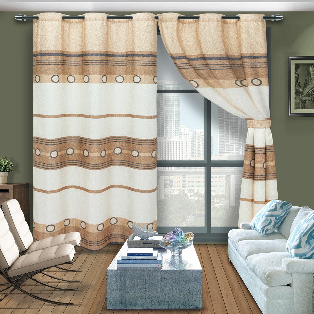 Cortina de Argolla Lona Blanco y Cafe de Franjas y Círculos 265 cm - Cortinas | Bylmo