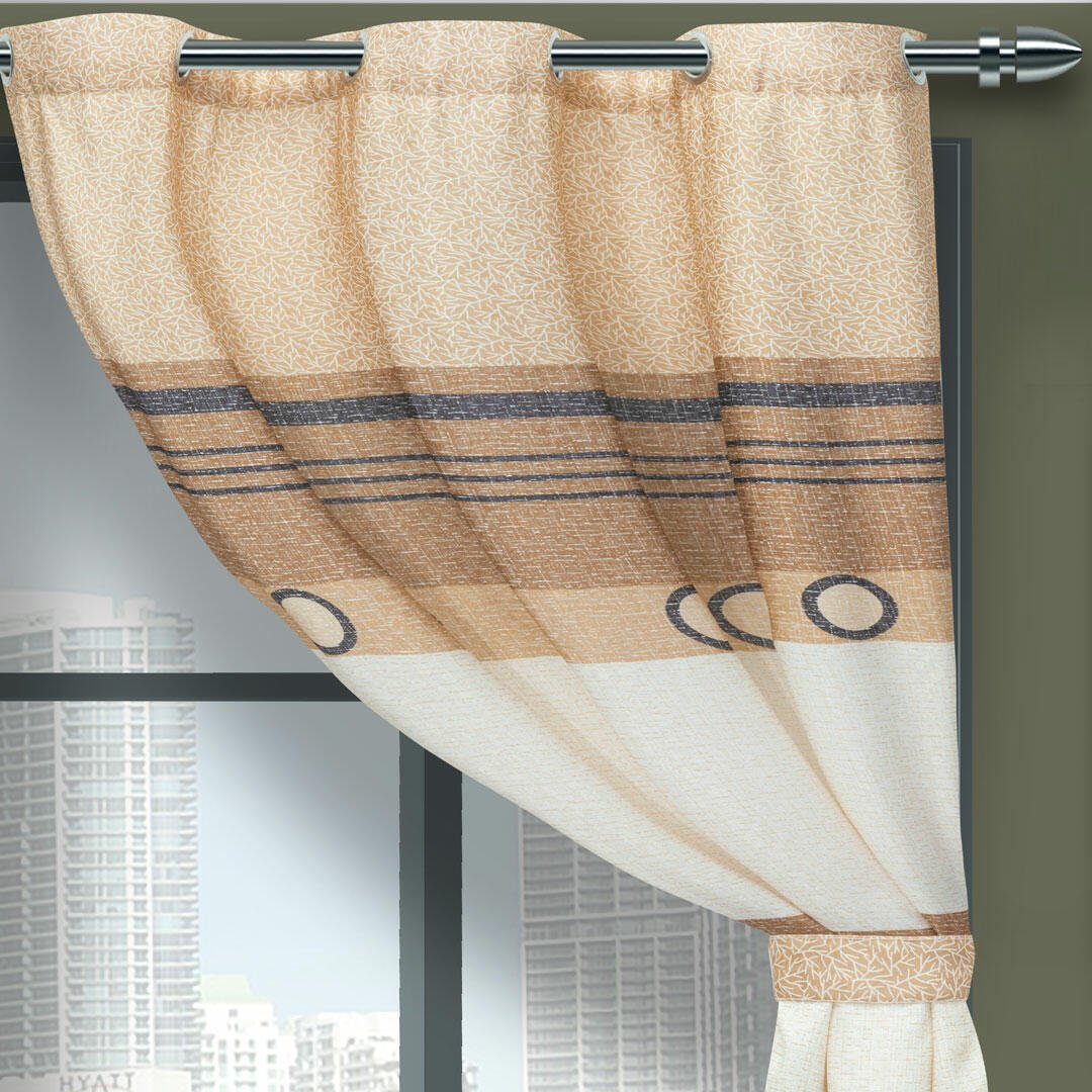 Cortina de Argolla Lona Blanco y Cafe de Franjas y Círculos 265 cm - Cortinas | Bylmo