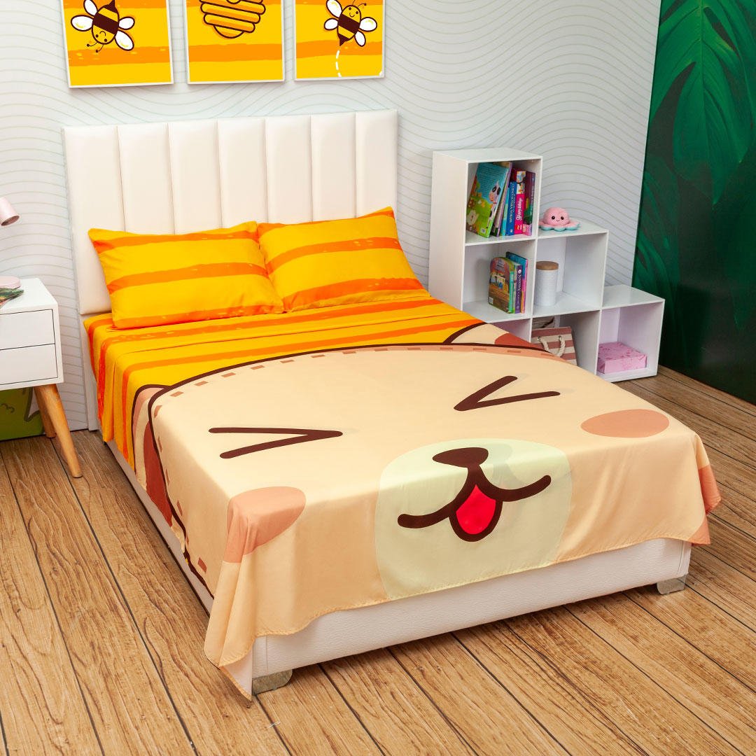 Juego de Sabanas Infantil Microfibra Semidoble 120 cm Amarillo de Oso - Ropa de Cama | Bylmo