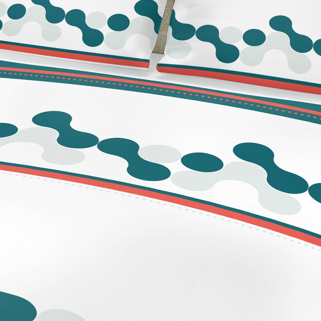 Juego de Sabanas Algodón 180 Hilos King 200 cm Blanco con Círculos Verde Azul - Ropa de Cama | Bylmo